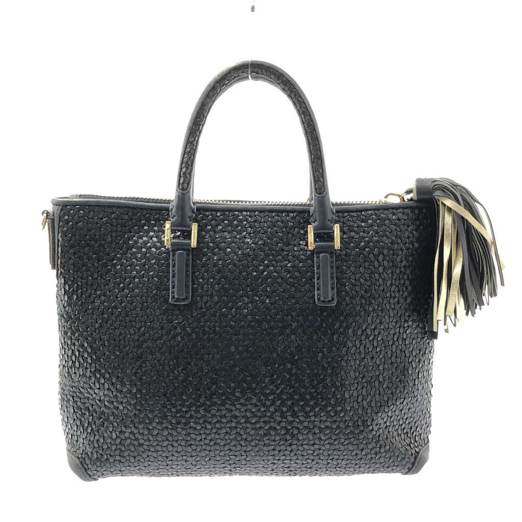 【미품】 ANYA HINDMARCH / 아니야하인드마치 | 2way 숄더 첨부 가죽 뜨개질 프린지 매력 핸드 토트 백 | 다크 네이비 |