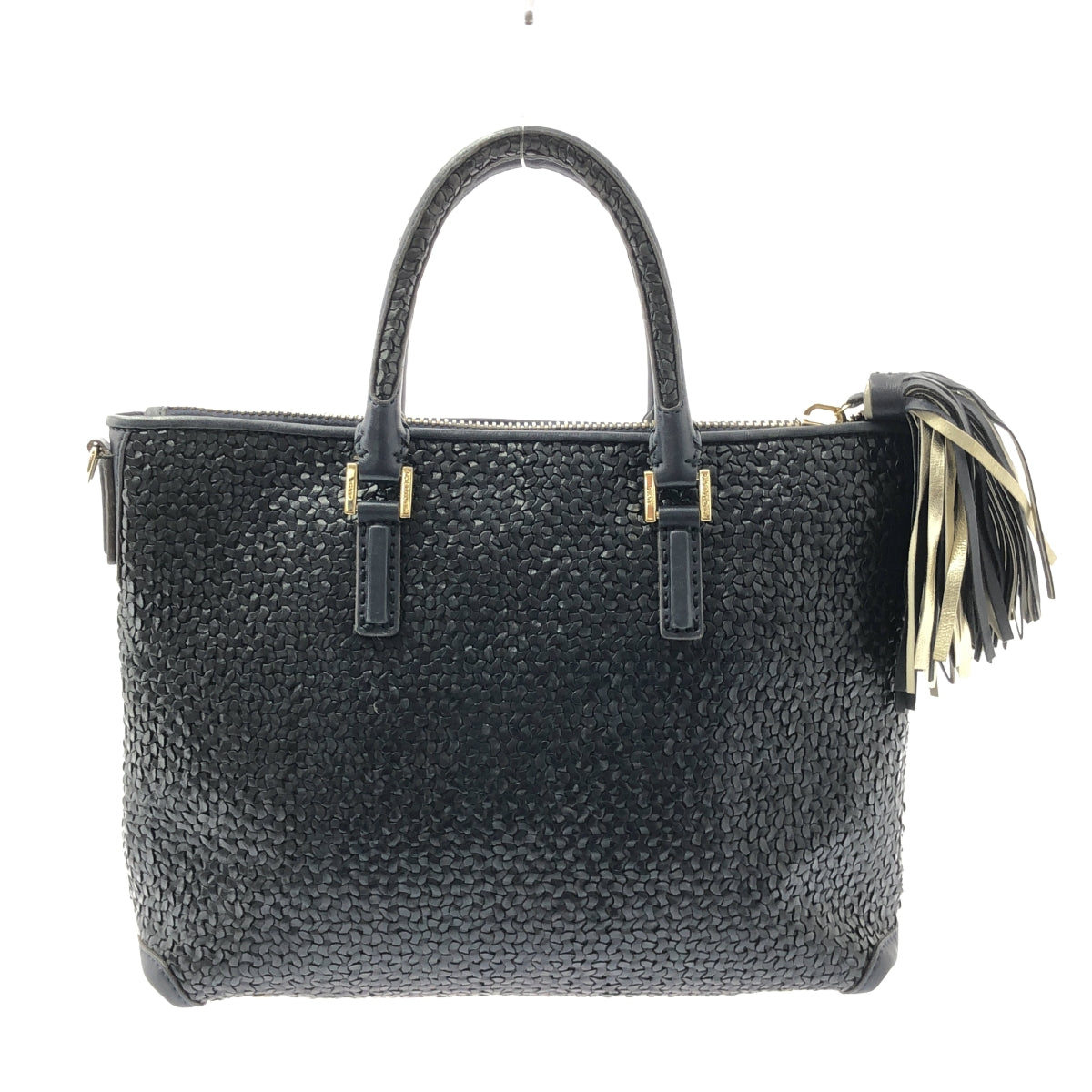 【미품】 ANYA HINDMARCH / 아니야하인드마치 | 2way 숄더 첨부 가죽 뜨개질 프린지 매력 핸드 토트 백 | 다크 네이비 |