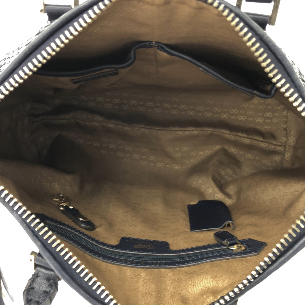 【미품】 ANYA HINDMARCH / 아니야하인드마치 | 2way 숄더 첨부 가죽 뜨개질 프린지 매력 핸드 토트 백 | 다크 네이비 |