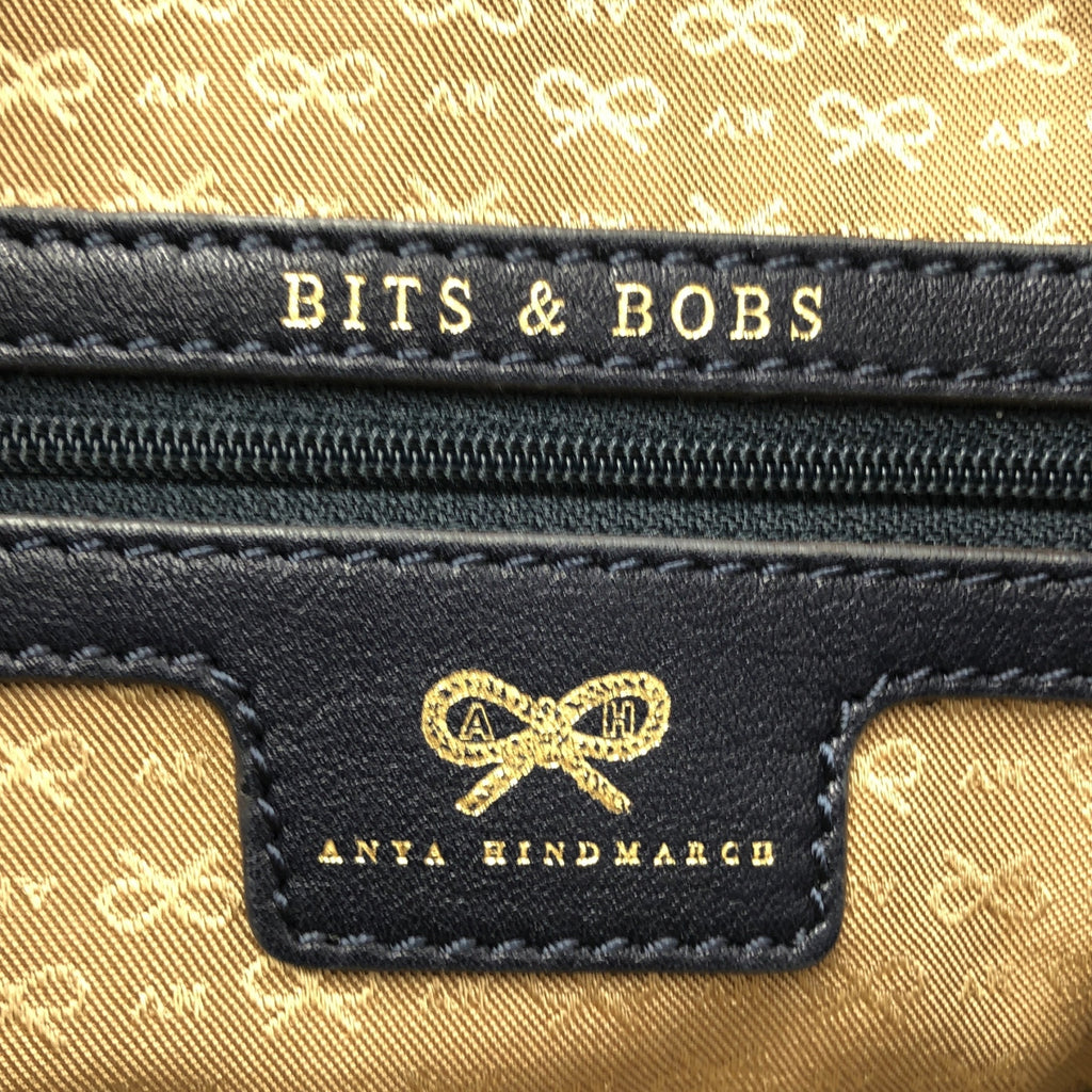 【미품】 ANYA HINDMARCH / 아니야하인드마치 | 2way 숄더 첨부 가죽 뜨개질 프린지 매력 핸드 토트 백 | 다크 네이비 |