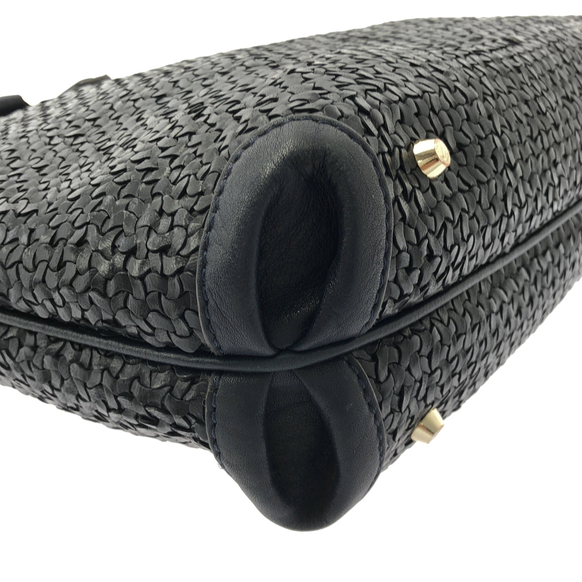 【미품】 ANYA HINDMARCH / 아니야하인드마치 | 2way 숄더 첨부 가죽 뜨개질 프린지 매력 핸드 토트 백 | 다크 네이비 |