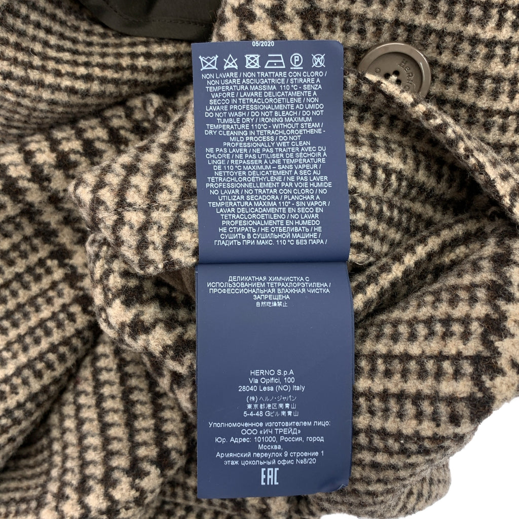 HERNO / 헤르노 | 울 치조 격자 스텐 컬러 코트 | 36 | 여성
