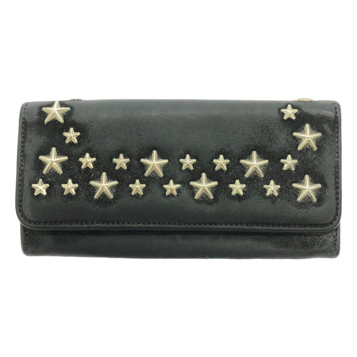 JIMMY CHOO / ジミーチュウ | スタースタッズ グリッターレザー 長財布 | ブラック / シルバー | レディース
