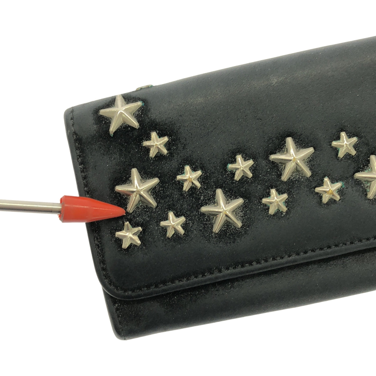 JIMMY CHOO / ジミーチュウ | スタースタッズ グリッターレザー 長財布 | ブラック / シルバー | レディース