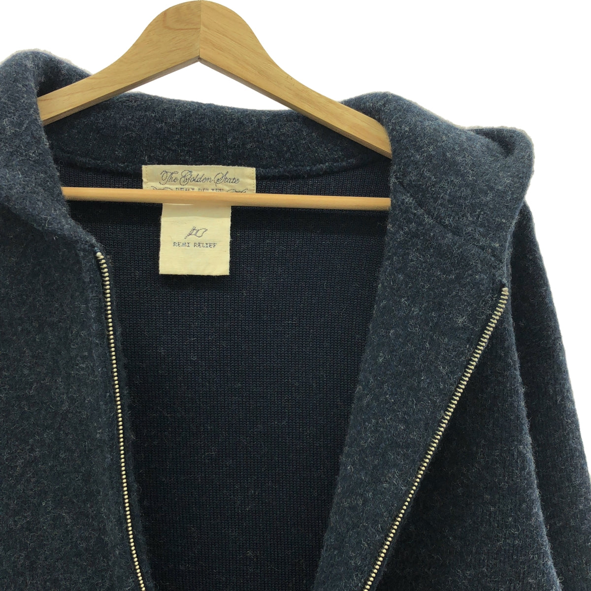 REMI RELIEF | Wool hooded double zip knit parka | Navy | Men's