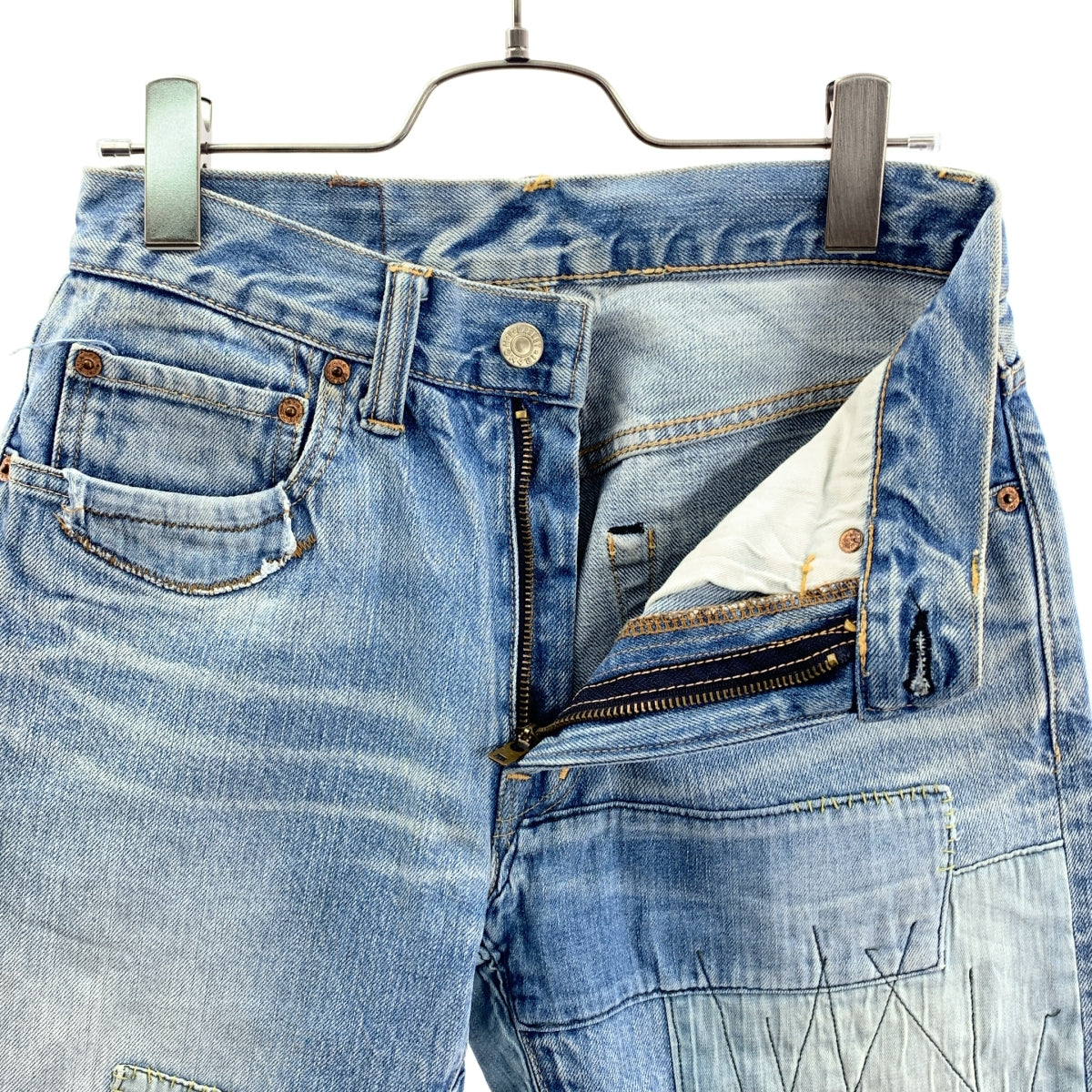 藍色 | 塔龍拉鍊/修補做舊牛仔褲 | 尺寸 29 |