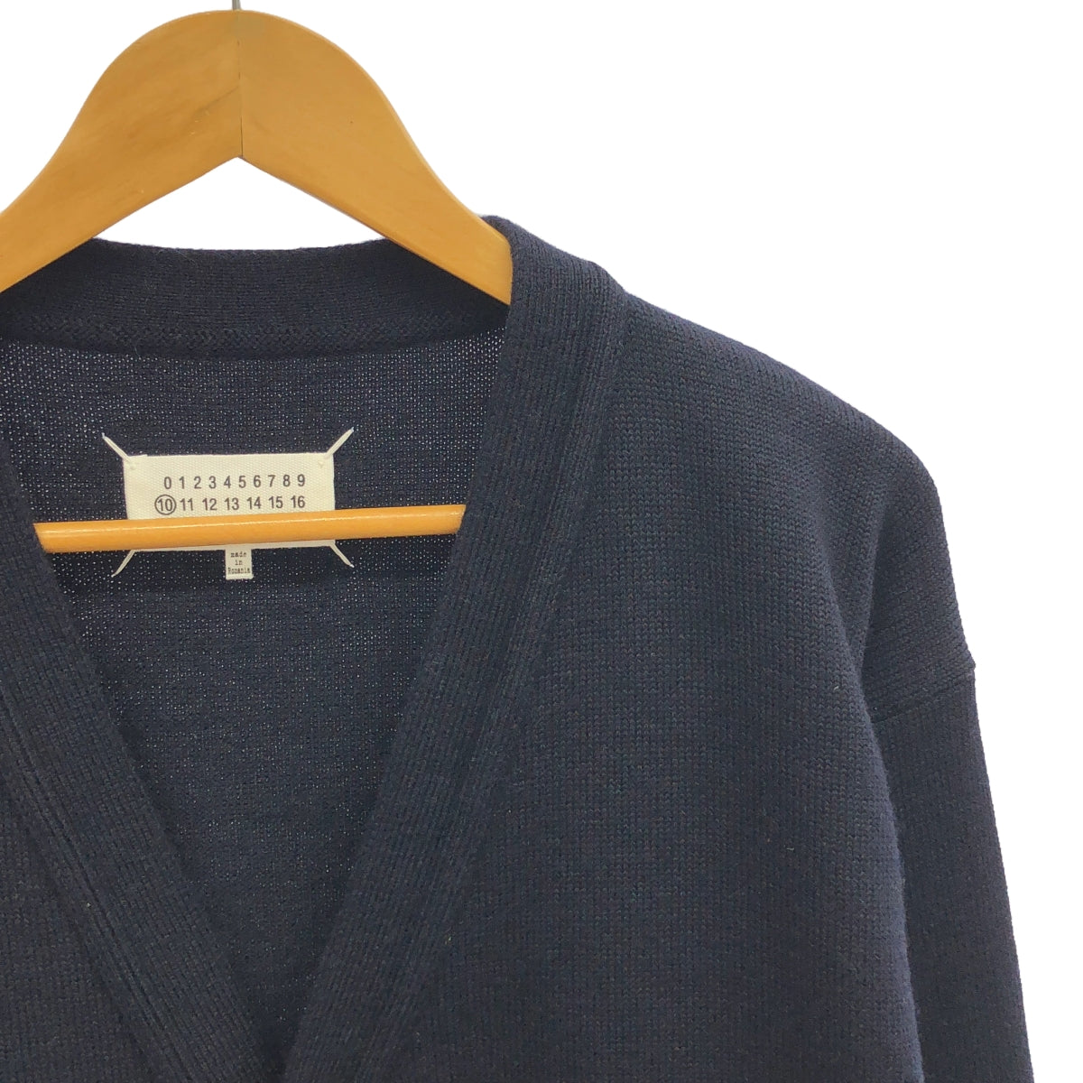 [狀況良好] Maison Margiela | 2021秋冬 |皮革肘部貼片羊毛針織開襟衫 | M |深海軍藍 |男士