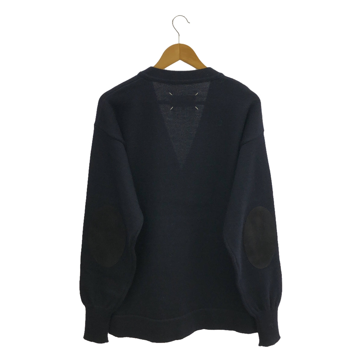 [狀況良好] Maison Margiela | 2021秋冬 |皮革肘部貼片羊毛針織開襟衫 | M |深海軍藍 |男士