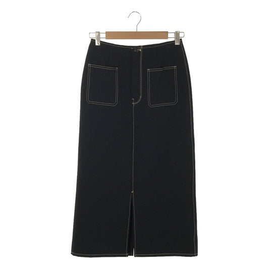 [Good Condition] Ron Herman | Stitchwork Slit Long Skirt / Fully Lined | S | Black | Women's