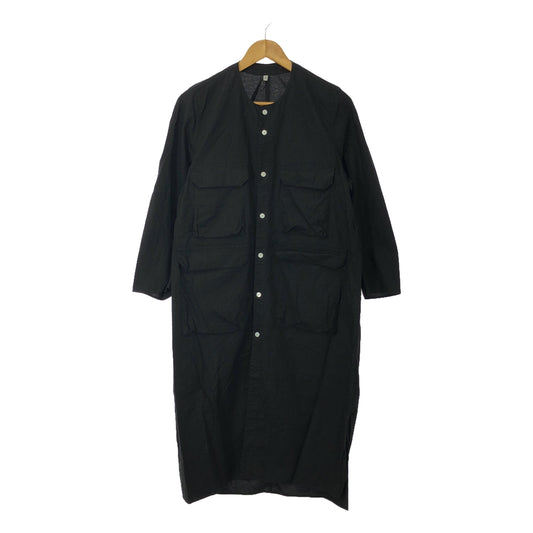 FIRMUM | Rough cotton sheeting no-collar coat | XS | Black | Women's