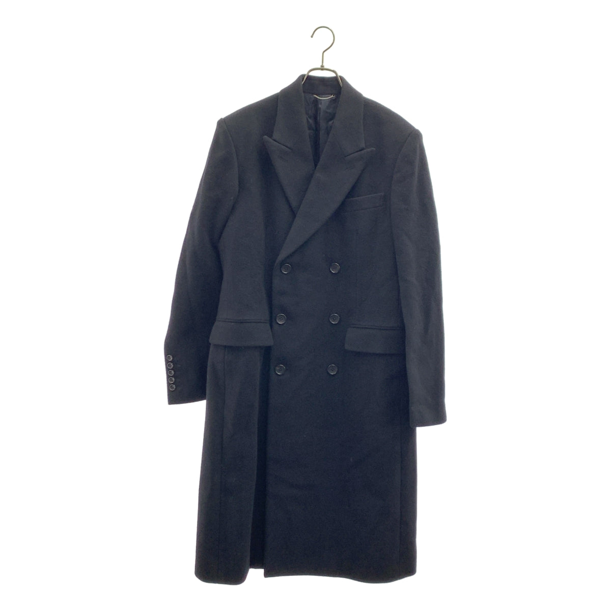 【美品】  JOHN LAWRENCE SULLIVAN / ジョンローレンスサリバン | MELTON DOUBLE BREASTED CHESTERFIELD COAT / ウール ロゴボタン ダブル ロングコート / 総裏地 | 44 | black | メンズ