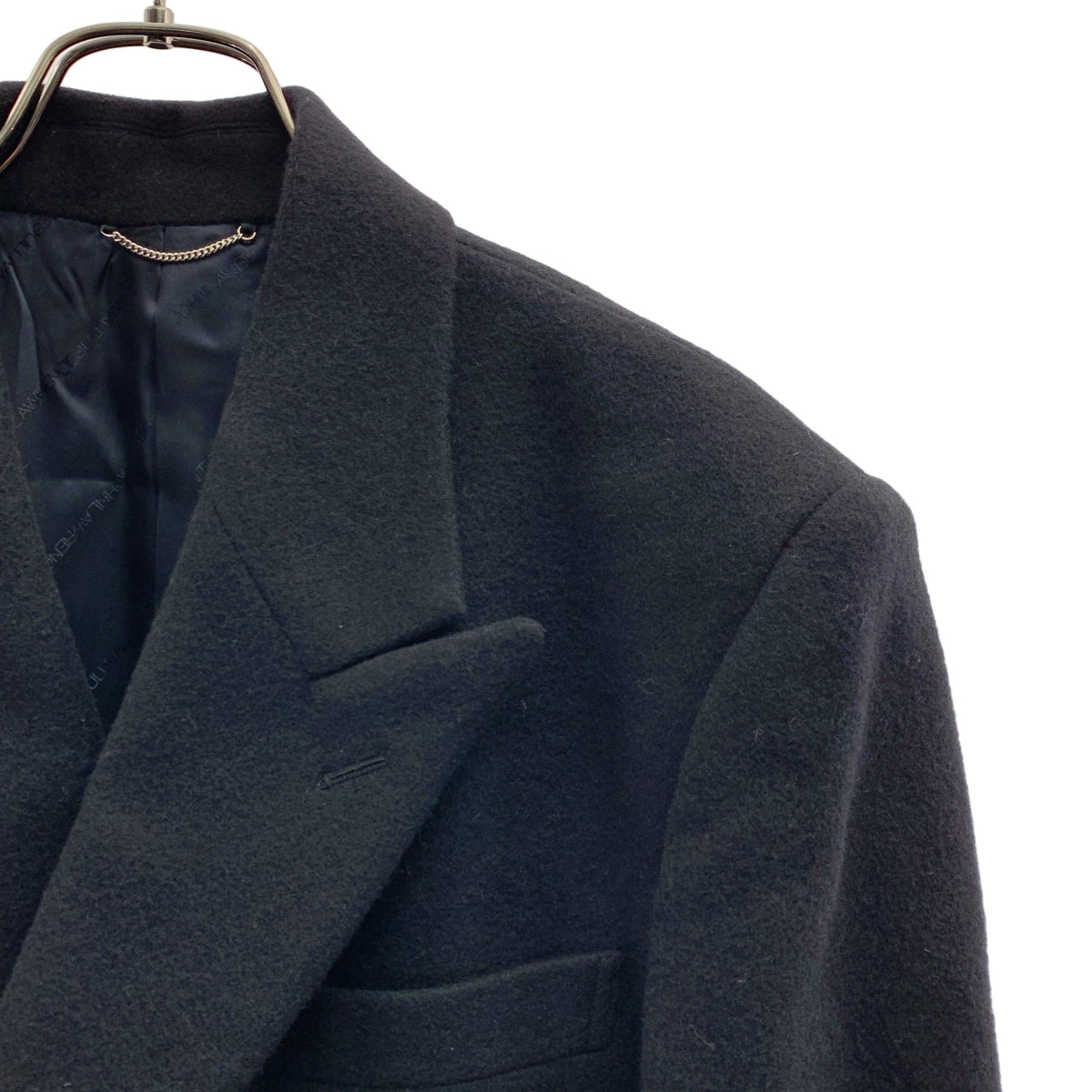 【美品】  JOHN LAWRENCE SULLIVAN / ジョンローレンスサリバン | MELTON DOUBLE BREASTED CHESTERFIELD COAT / ウール ロゴボタン ダブル ロングコート / 総裏地 | 44 | black | メンズ