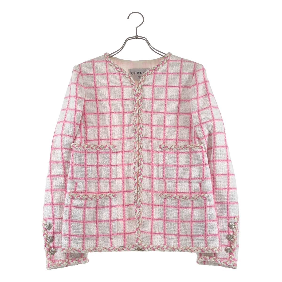 CHANEL / シャネル | 2023SS | ココマークボタン ビジュー装飾 チェック ノーカラージャケット | 36 | レディース