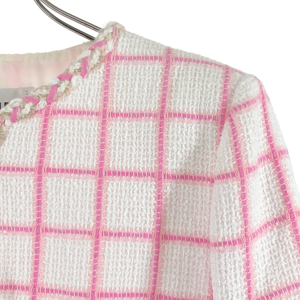 CHANEL / 샤넬 | 2023SS | 코코 마크 버튼 비쥬 장식 체크 노 컬러 재킷 | 36 | 여성