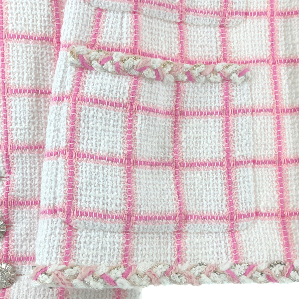 CHANEL / 샤넬 | 2023SS | 코코 마크 버튼 비쥬 장식 체크 노 컬러 재킷 | 36 | 여성