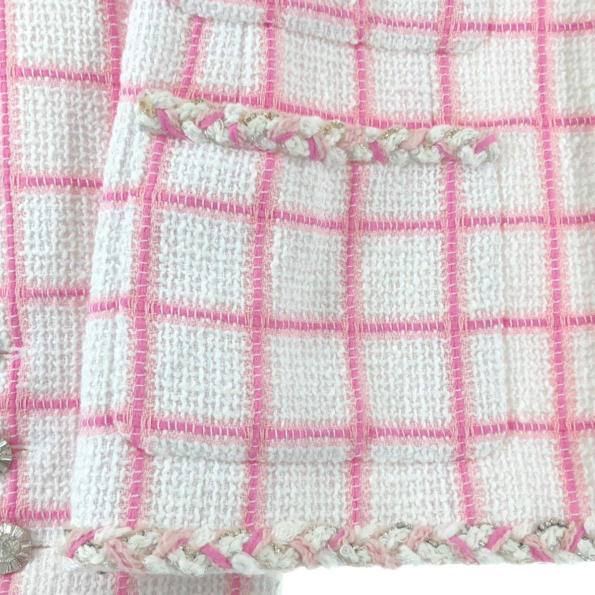 CHANEL / シャネル | 2023SS | ココマークボタン ビジュー装飾 チェック ノーカラージャケット | 36 | レディース