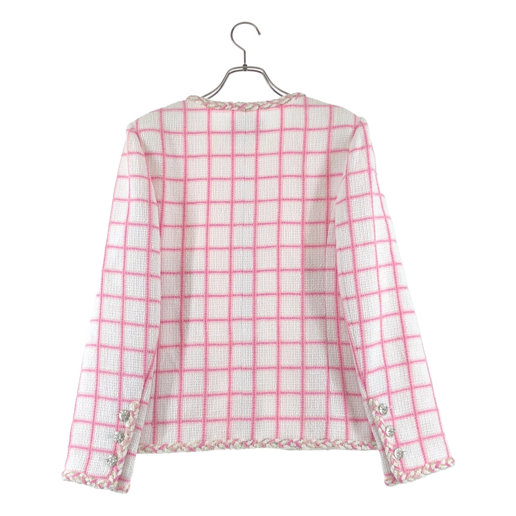 CHANEL / 샤넬 | 2023SS | 코코 마크 버튼 비쥬 장식 체크 노 컬러 재킷 | 36 | 여성