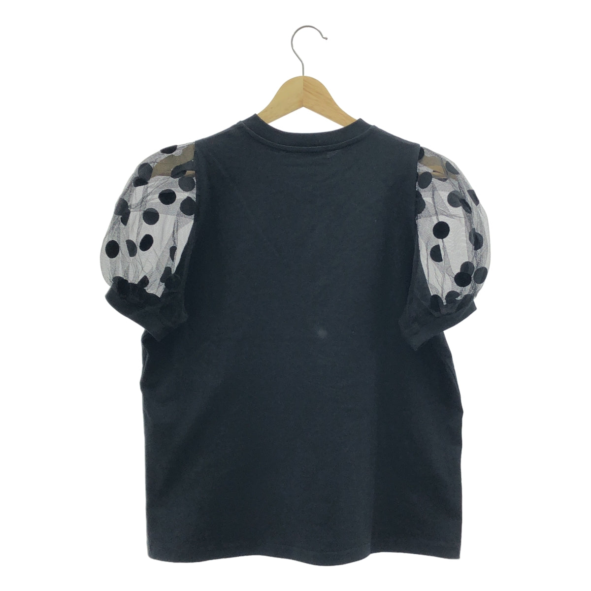【미품】 NINA RICCI / 니나리치 | POLKA DOT PS TEE 메쉬 퍼프 슬리브 컷소우 | S | 블랙 | 여성
