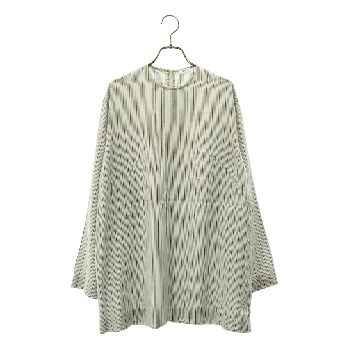 LOEFF / ロエフ | silk 100％ / シルク ストライプ バックジップ ロング シャツ ブラウス | 0 | ホワイト/ブラック | レディース