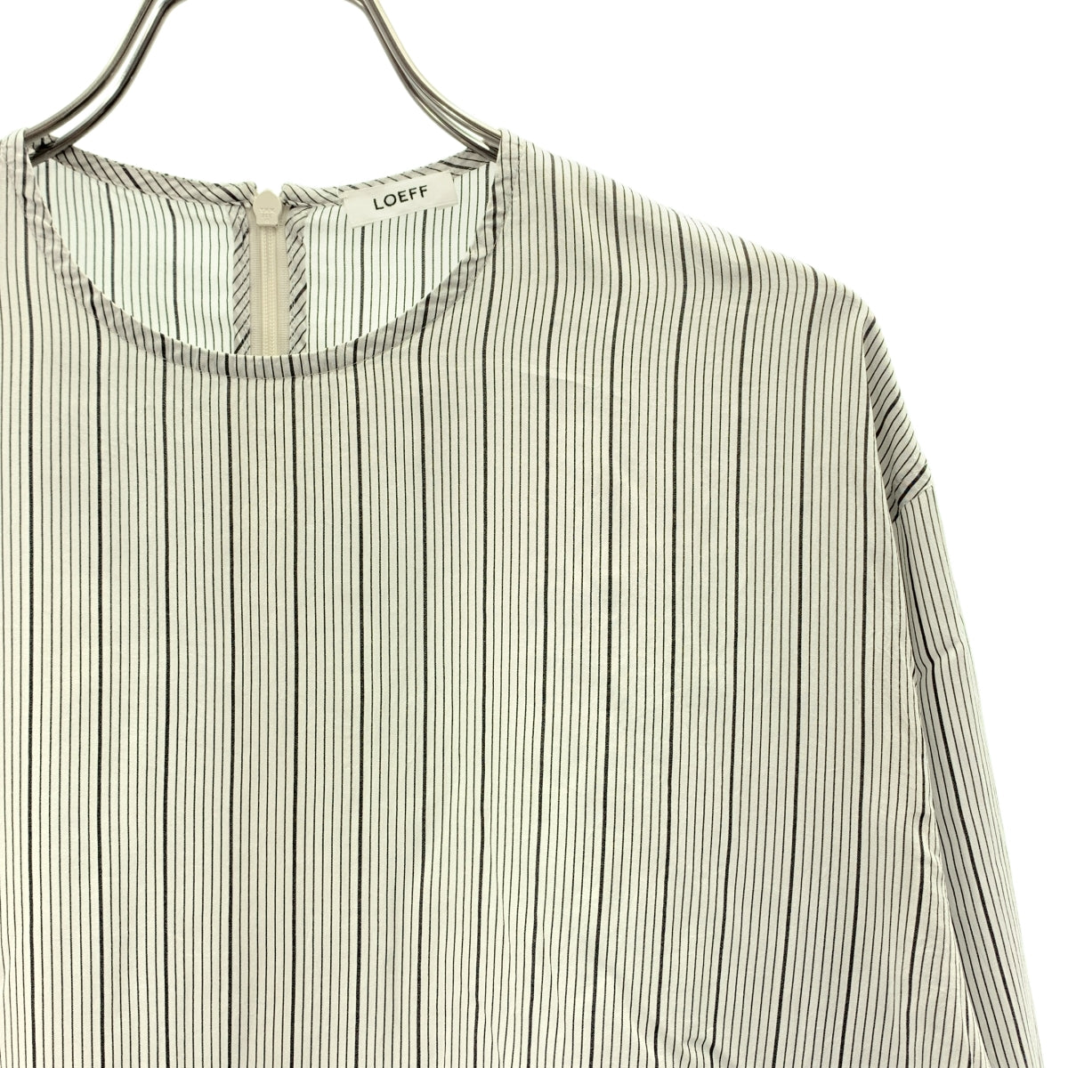 LOEFF / ロエフ | silk 100％ / シルク ストライプ バックジップ ロング シャツ ブラウス | 0 | ホワイト/ブラック | レディース