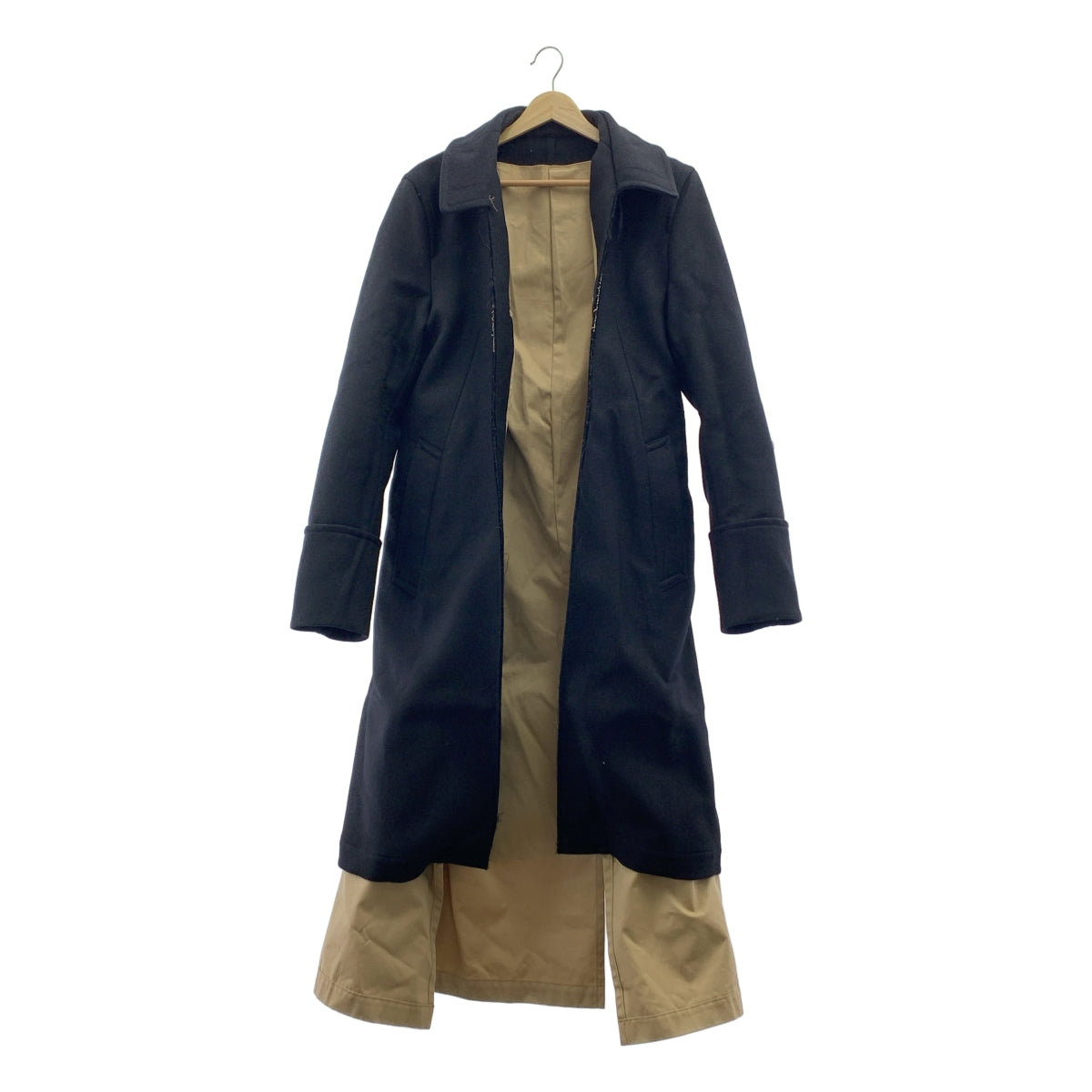 [如新] COMME des GARÇONS HOMME PLUS | 2021 秋冬 |羊毛/聚酯雙面大衣 | S 號 |黑色/米色|男士