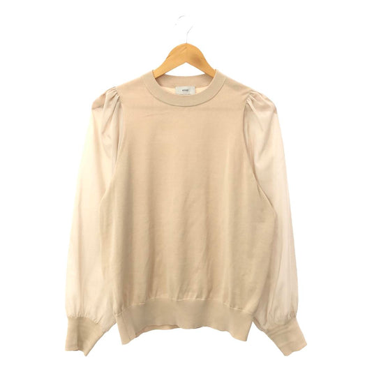 HYKE | 2023SS | CREW NECK SWEATER WITH SHEER SLEEVES Sheer Sleeve Cotton Crew Neck Knit | 1 | Beige | Women's