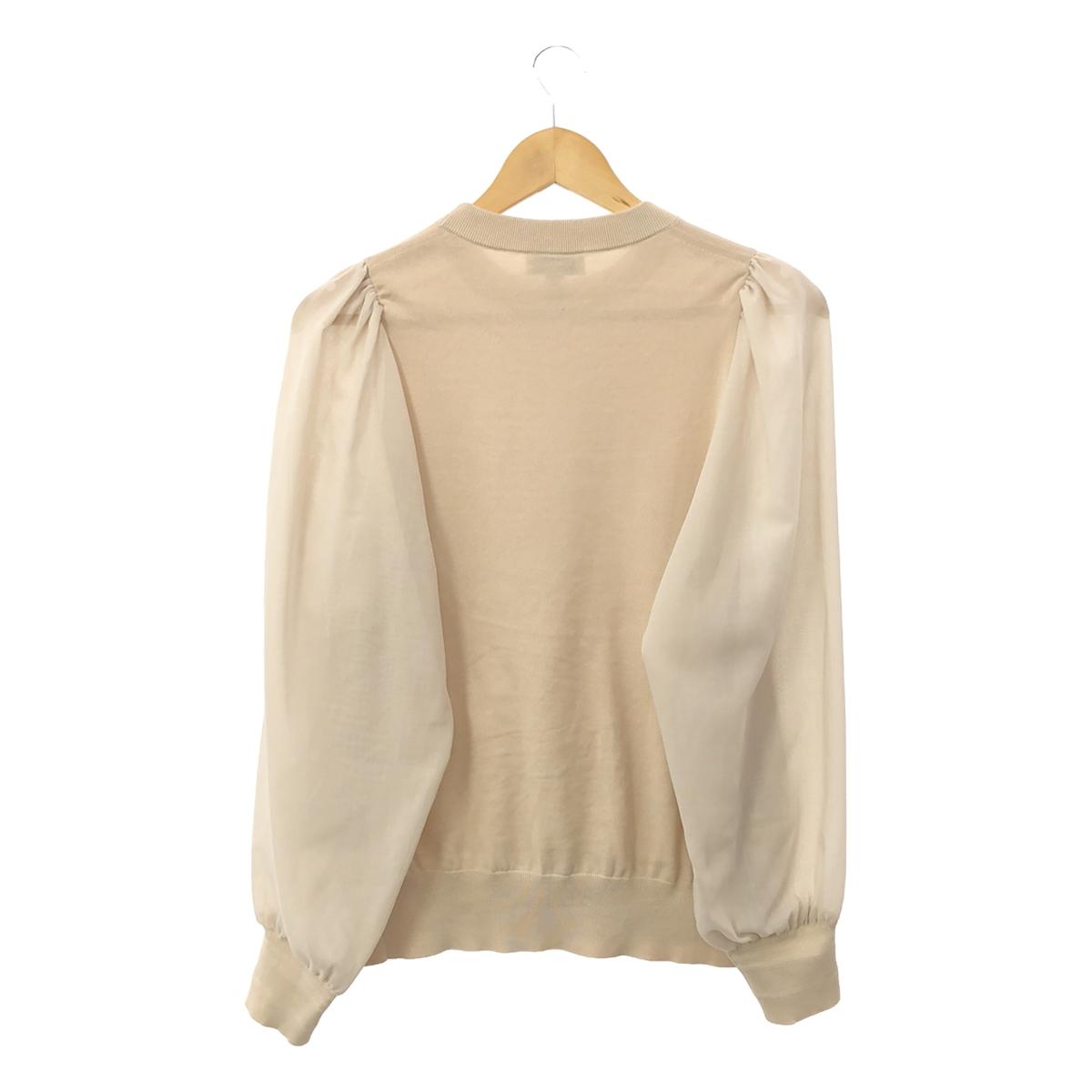 HYKE | 2023SS | CREW NECK SWEATER WITH SHEER SLEEVES Sheer Sleeve Cotton Crew Neck Knit | 1 | Beige | Women's