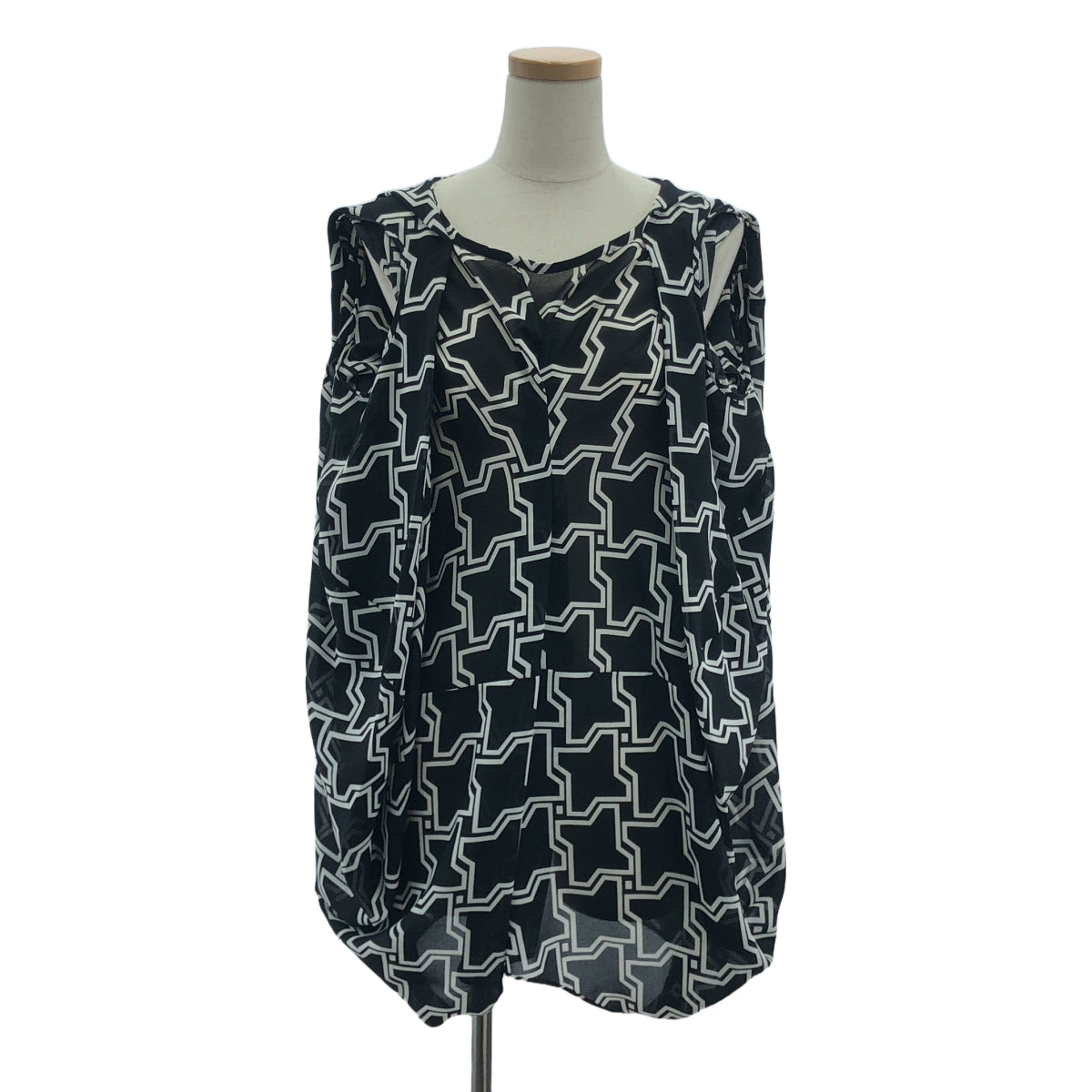 【미품】 JUNYA WATANABE COMME des GARCONS / 준야와타나베 | 2010SS | 폴리에스테르 무늬 기하학 모양 변형 입체 시어 롱 블라우스 | S | 블랙 / 화이트 |