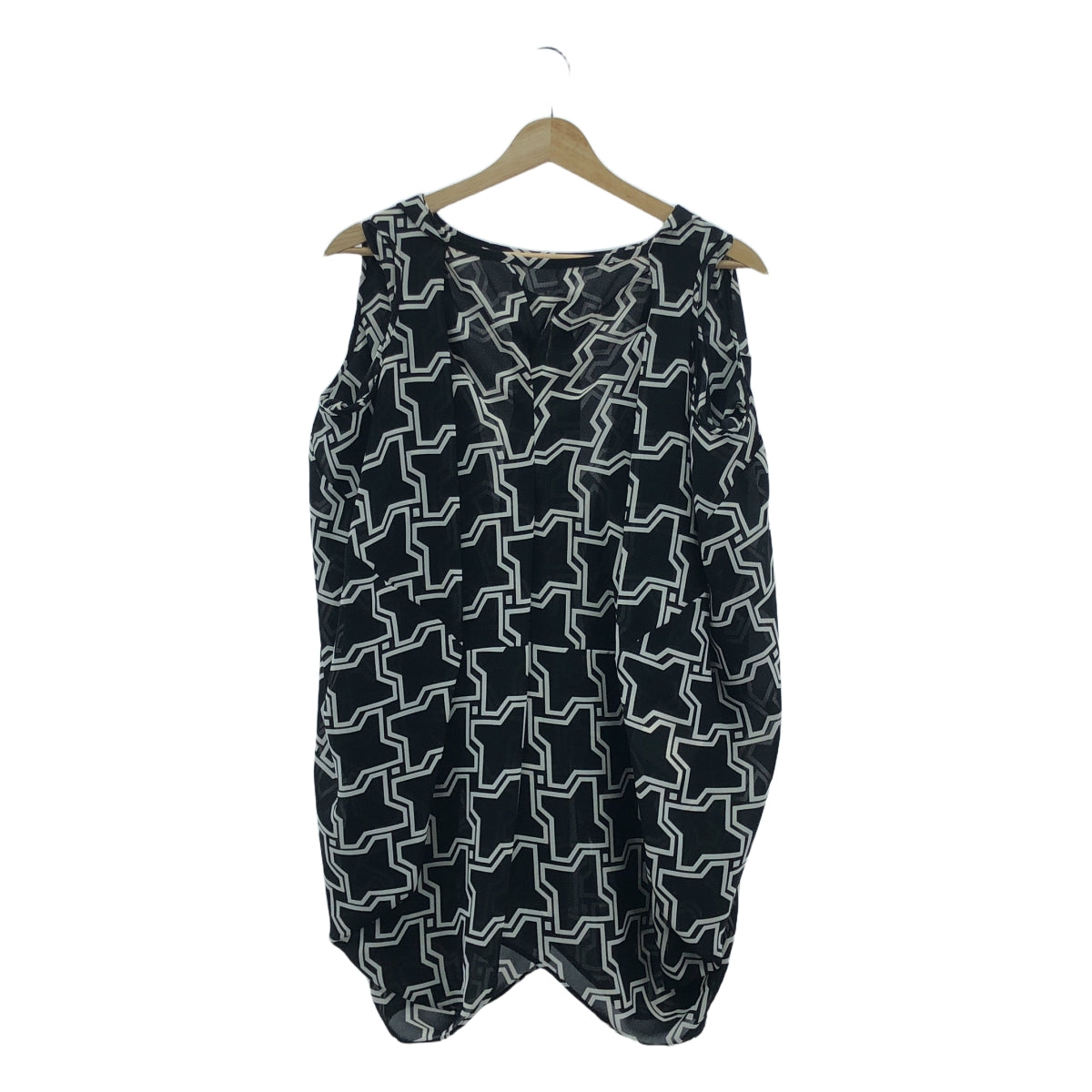 【미품】 JUNYA WATANABE COMME des GARCONS / 준야와타나베 | 2010SS | 폴리에스테르 무늬 기하학 모양 변형 입체 시어 롱 블라우스 | S | 블랙 / 화이트 |