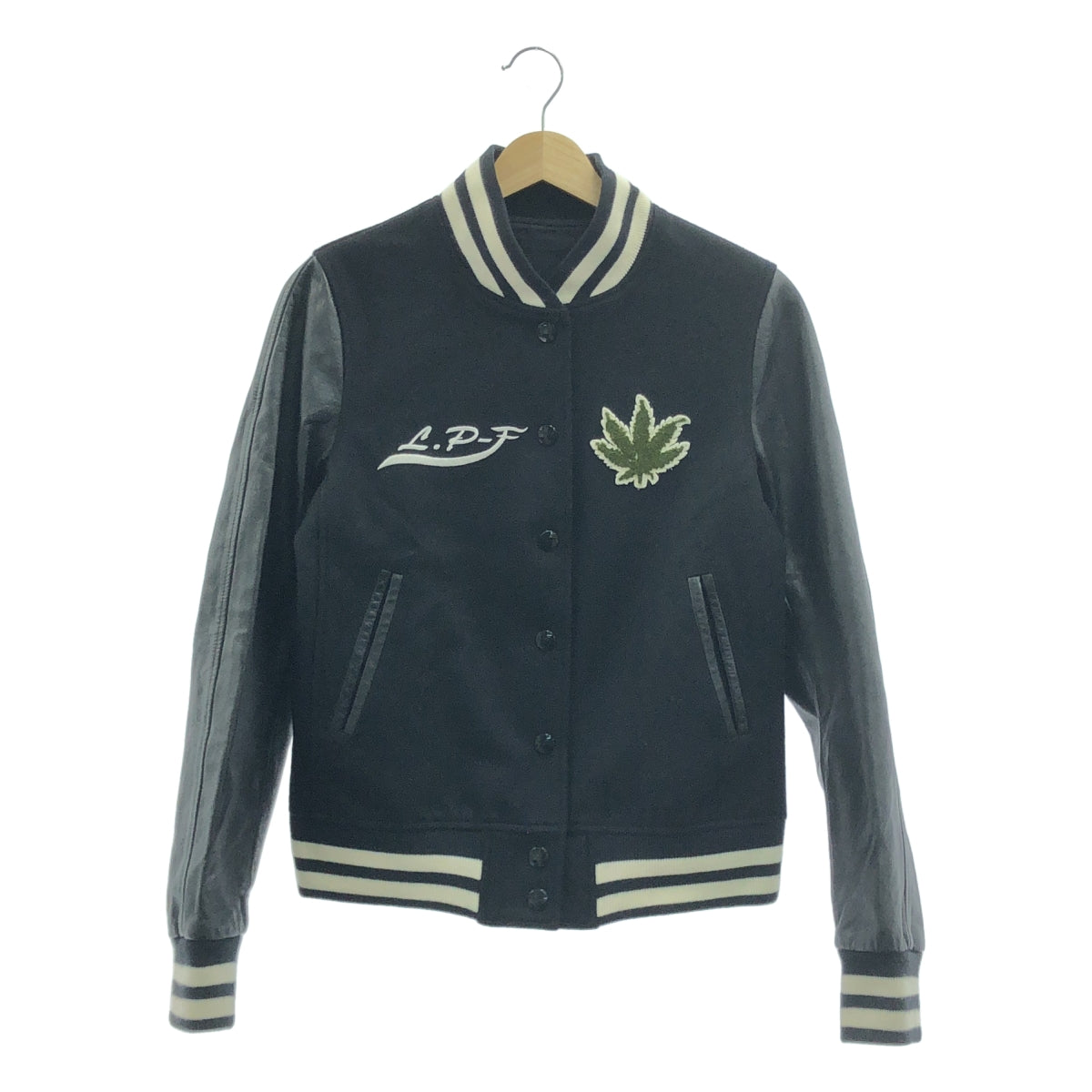 [狀況極佳] Lucien Pellat-Finet | 羊絨和皮革裝飾體育場夾克 | S碼 | 黑色 | 女款