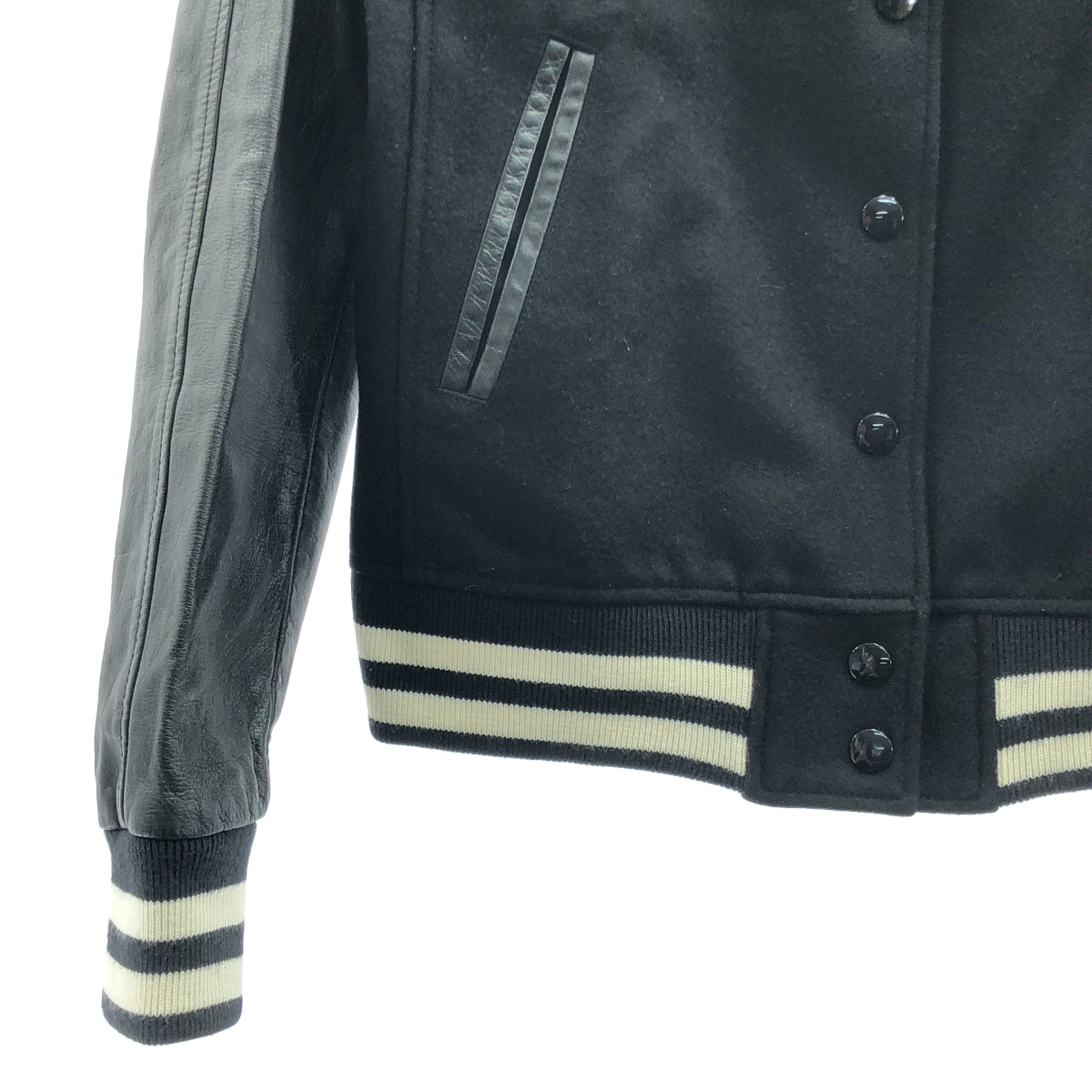 [狀況極佳] Lucien Pellat-Finet | 羊絨和皮革裝飾體育場夾克 | S碼 | 黑色 | 女款