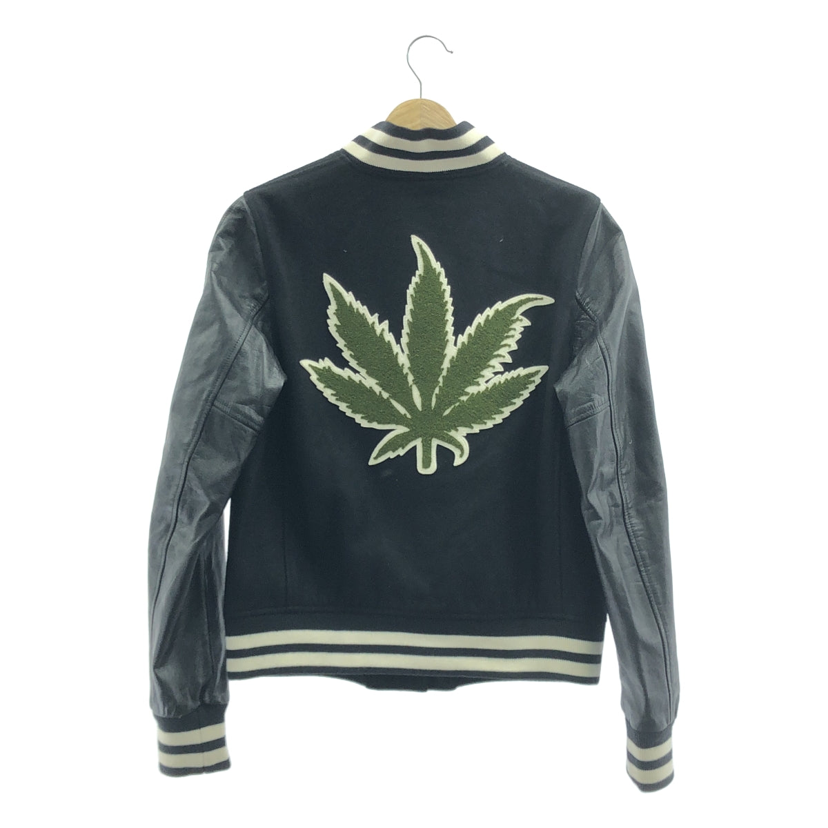 [狀況極佳] Lucien Pellat-Finet | 羊絨和皮革裝飾體育場夾克 | S碼 | 黑色 | 女款