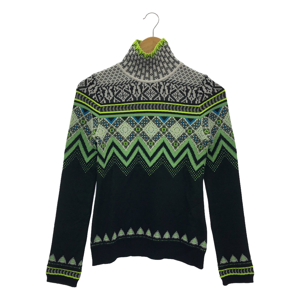 【미품】 Mame Kurogouchi / 마메쿠로고우치 | Fair Isle High Neck Knitted Top 하이넥 니트 | 2 | 블랙 | 여성