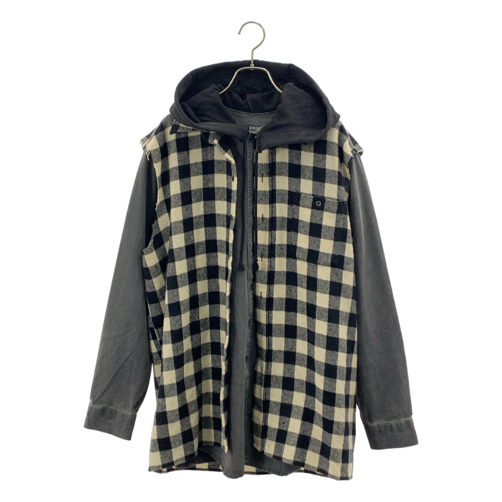 RAF SIMONS / ラフシモンズ | 2004AW | WAVES期 チェックドッキング レイヤード フードシャツ | 46 | メンズ