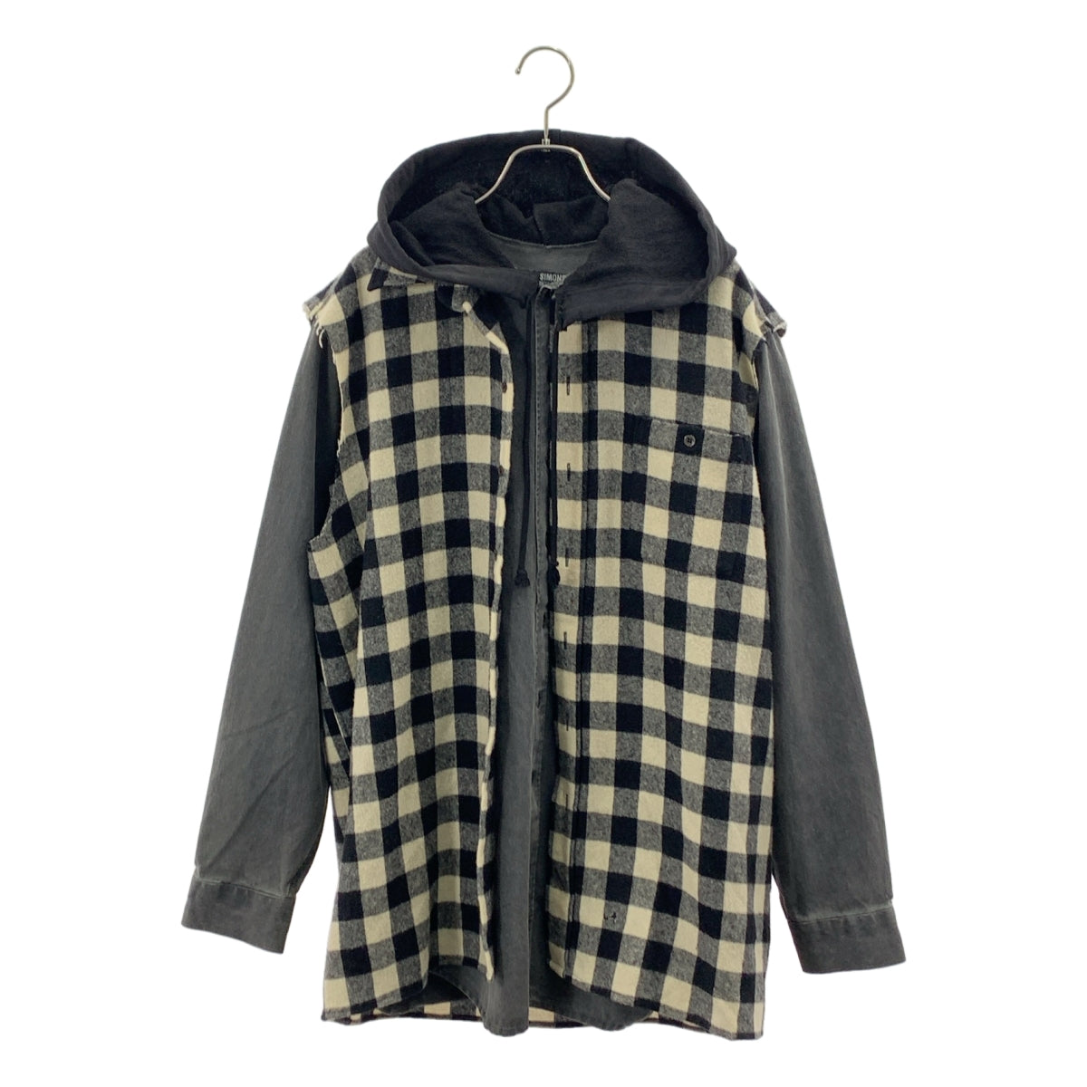 RAF SIMONS / ラフシモンズ | 2004AW | WAVES期 チェックドッキング レイヤード フードシャツ | 46 | メンズ