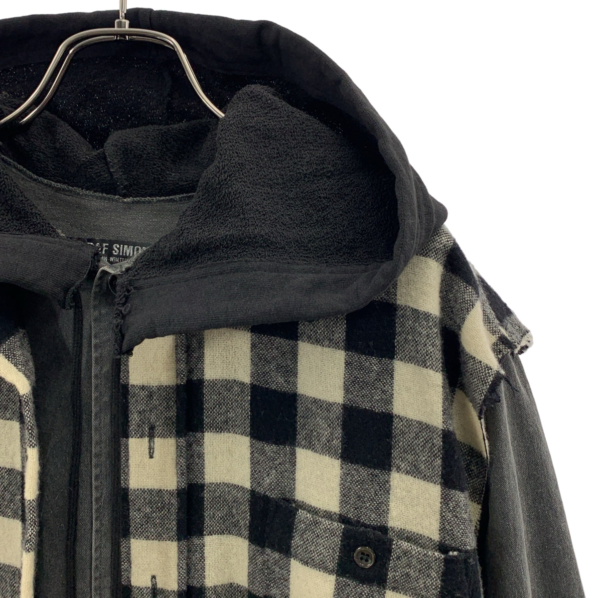 RAF SIMONS / ラフシモンズ | 2004AW | WAVES期 チェックドッキング レイヤード フードシャツ | 46 | メンズ
