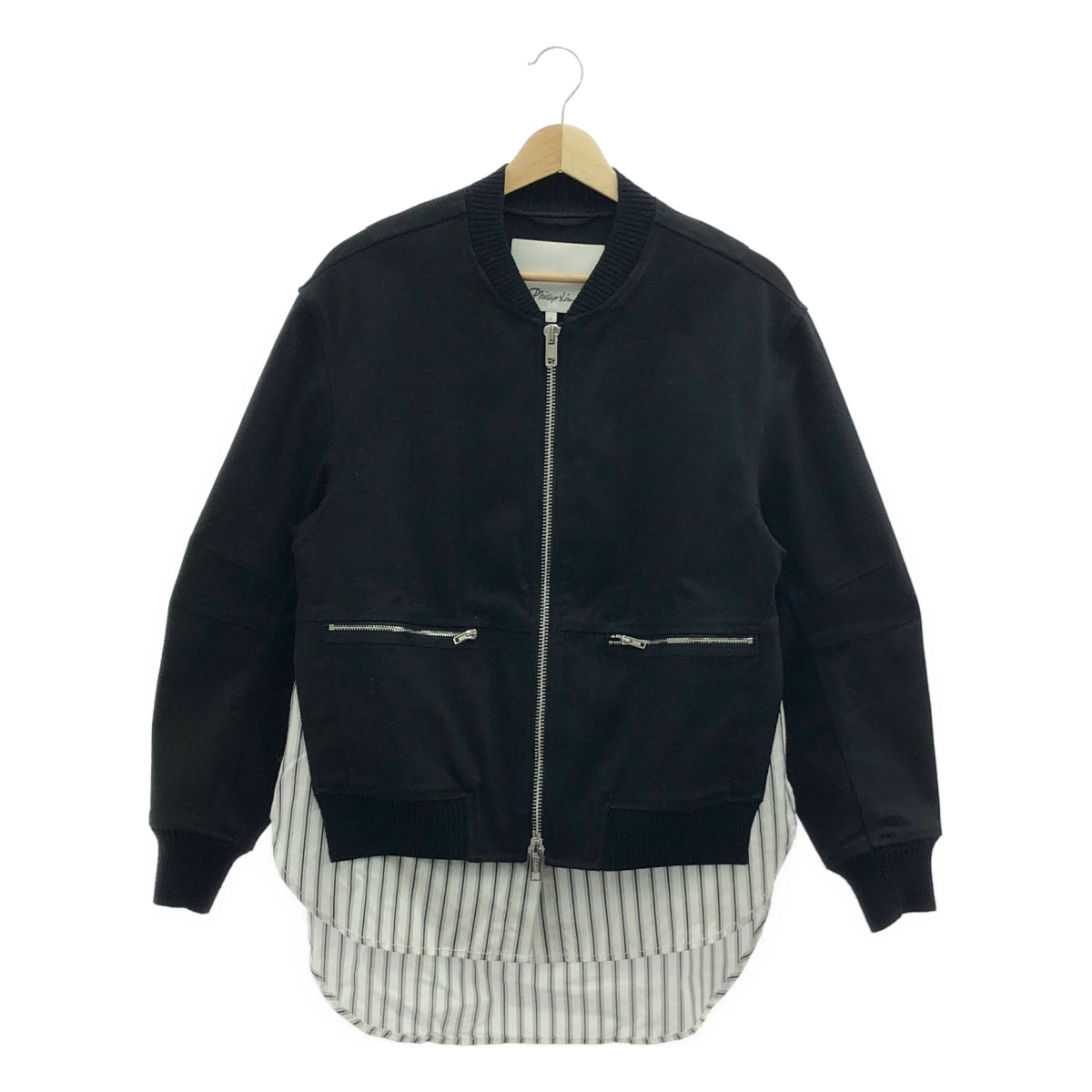3.1 Phillip Lim / スリーワンフィリップリム | ストライプシャツ ドッキング ブルゾン ジャケット | 0 |