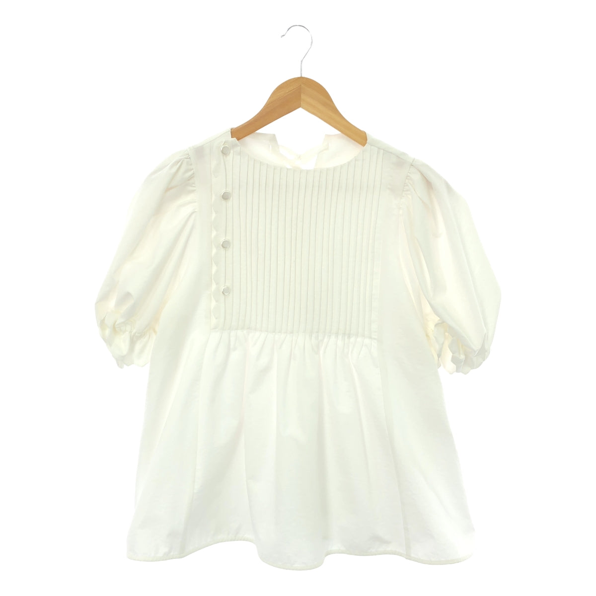 Rosy Monster | Gathered puff sleeve back ribbon blouse top | F | Women's