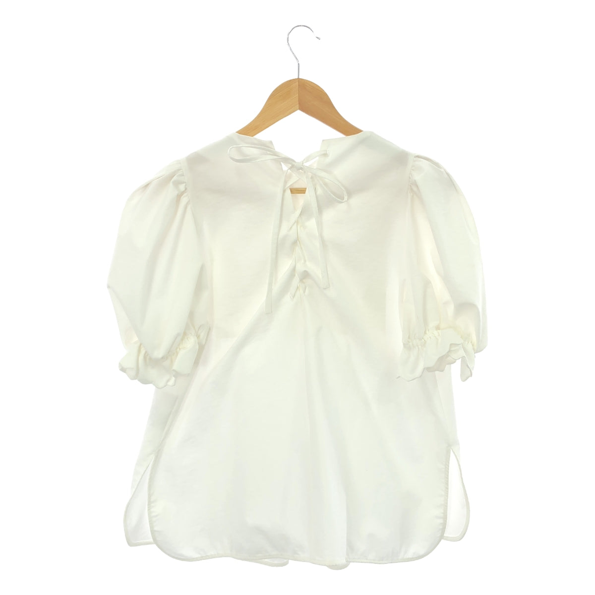 Rosy Monster | Gathered puff sleeve back ribbon blouse top | F | Women's