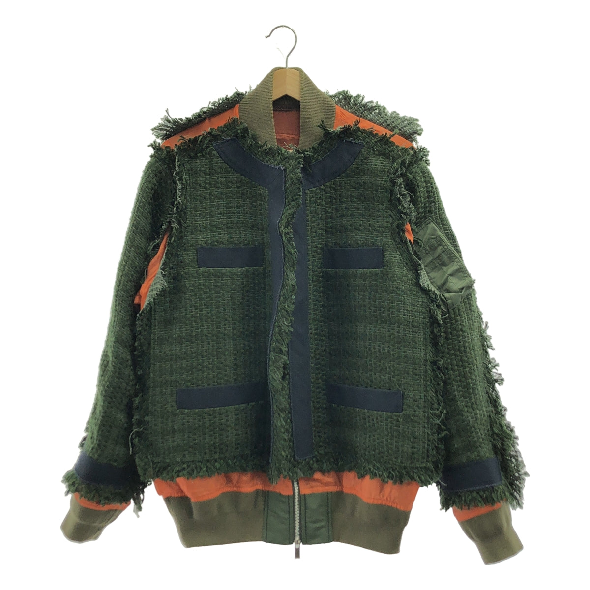 sacai | MA-1 鏤空斜紋軟呢外套 | 尺寸 2 | 卡其色/海軍藍 | 女款