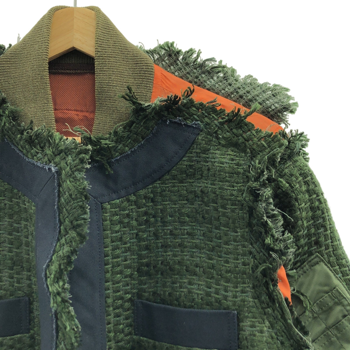 sacai | MA-1 鏤空斜紋軟呢外套 | 尺寸 2 | 卡其色/海軍藍 | 女款