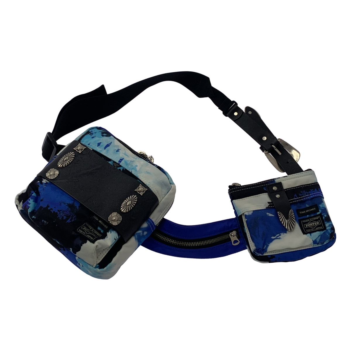 [狀況極佳] TOGA x PORTER 腰包，皮革 Concho 腰包，男女通用，藍色/白色，男士