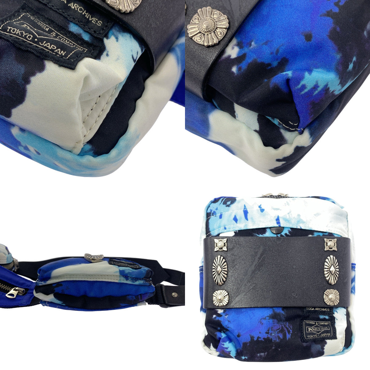 [狀況極佳] TOGA x PORTER 腰包，皮革 Concho 腰包，男女通用，藍色/白色，男士