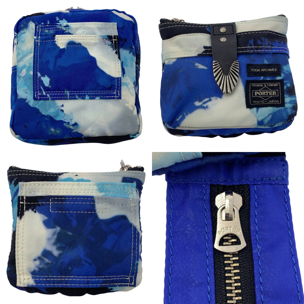 [狀況極佳] TOGA x PORTER 腰包，皮革 Concho 腰包，男女通用，藍色/白色，男士