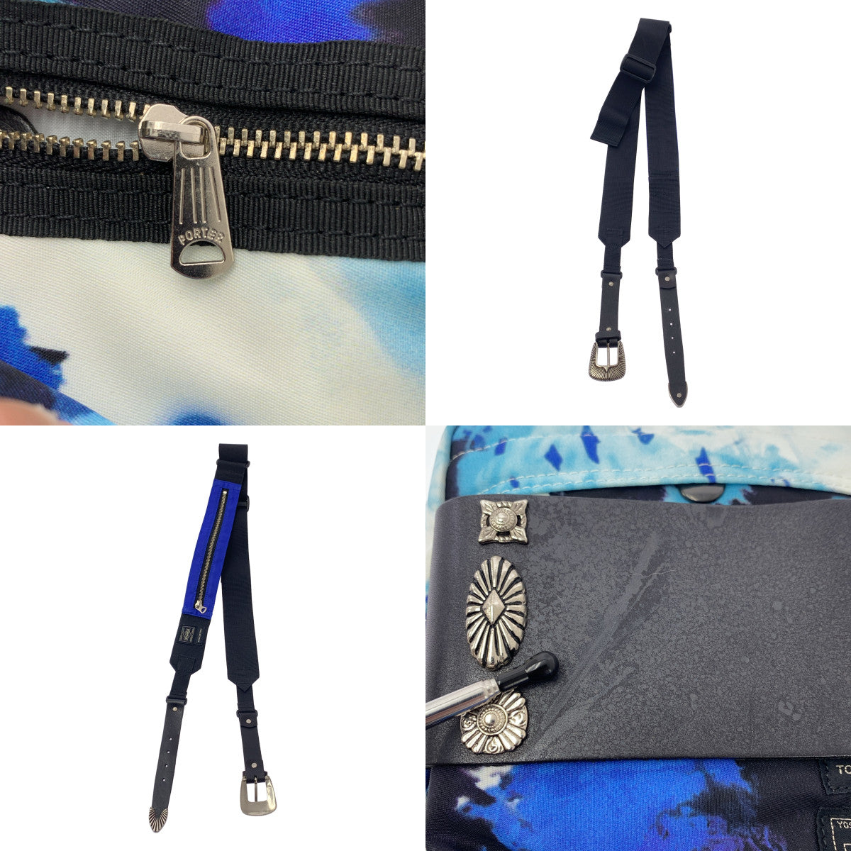 [狀況極佳] TOGA x PORTER 腰包，皮革 Concho 腰包，男女通用，藍色/白色，男士