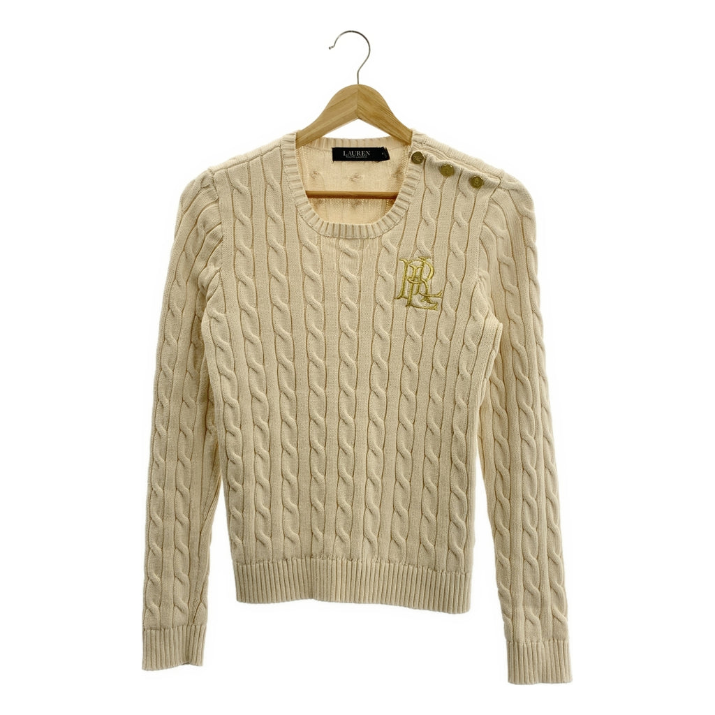 Lauren Ralph Lauren / ローレンラルフローレン | コットン ロゴショルダーボタン ケーブル ニット セーター | M | レディース