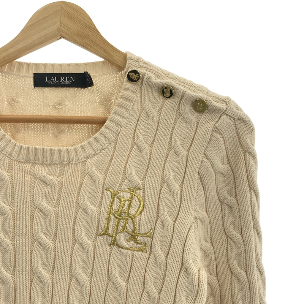 Lauren Ralph Lauren / ローレンラルフローレン | コットン ロゴショルダーボタン ケーブル ニット セーター | M | レディース