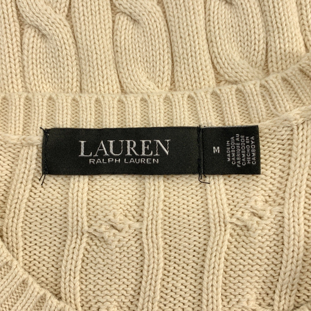 Lauren Ralph Lauren / ローレンラルフローレン | コットン ロゴショルダーボタン ケーブル ニット セーター | M | レディース