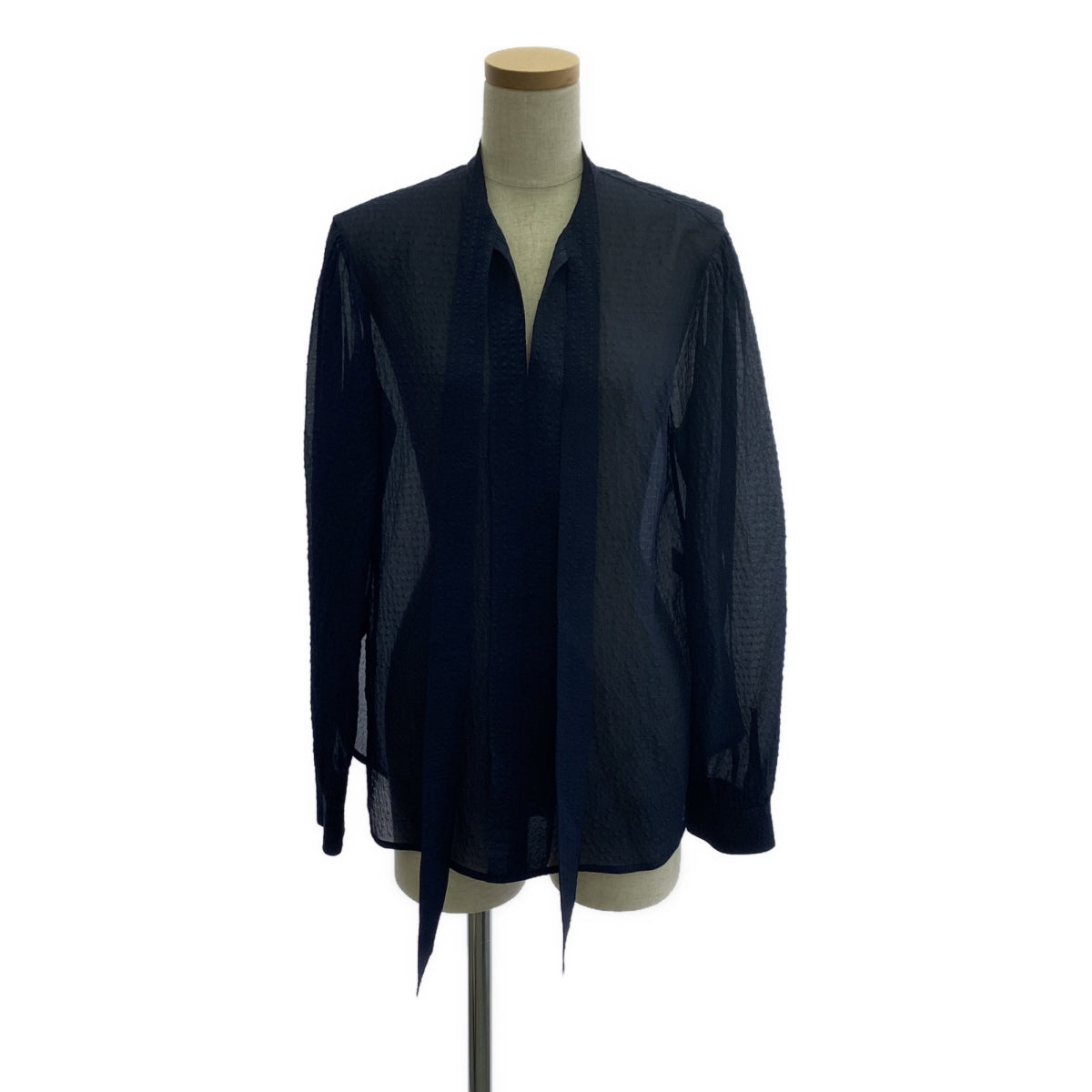 [狀況良好] 抽屜 |絲綢混紡蝴蝶結緞帶襯衫 |尺寸 38 |海軍 |女性的