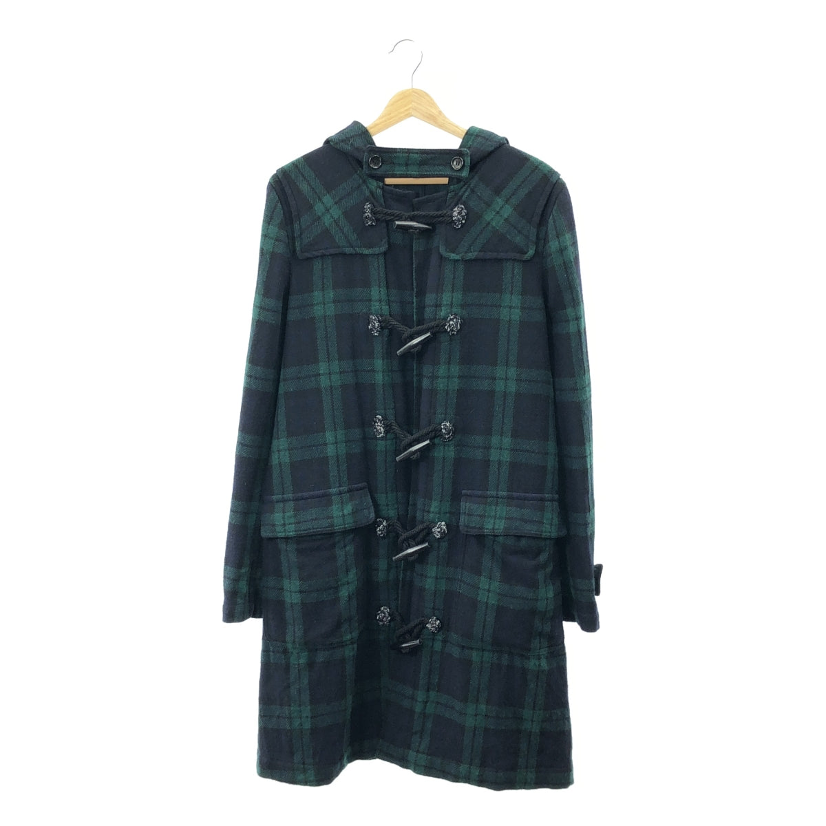 COMME des GARCONS HOMME PLUS | 2008秋冬 |羊毛縮水格紋粗呢大衣連帽衫 | S |綠色/海軍藍/黑色 |男士